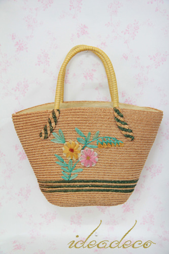 빈티지 영국 귀여운 꽃이 있는 바스켓 가방